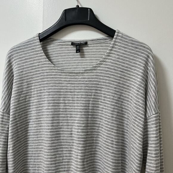 Eileen Fisher Soft Terry Pullover Stripe Long Sleeve Top Size S Gray Casual - Picture 4 of 7